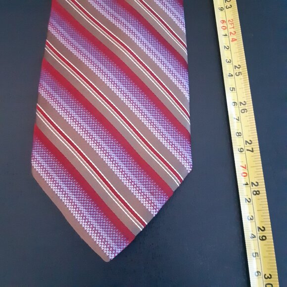 Bovet 100% Silk Diagonal Stripe Tie, Taupe, Maroon Red, Mauve & White - Picture 11 of 11